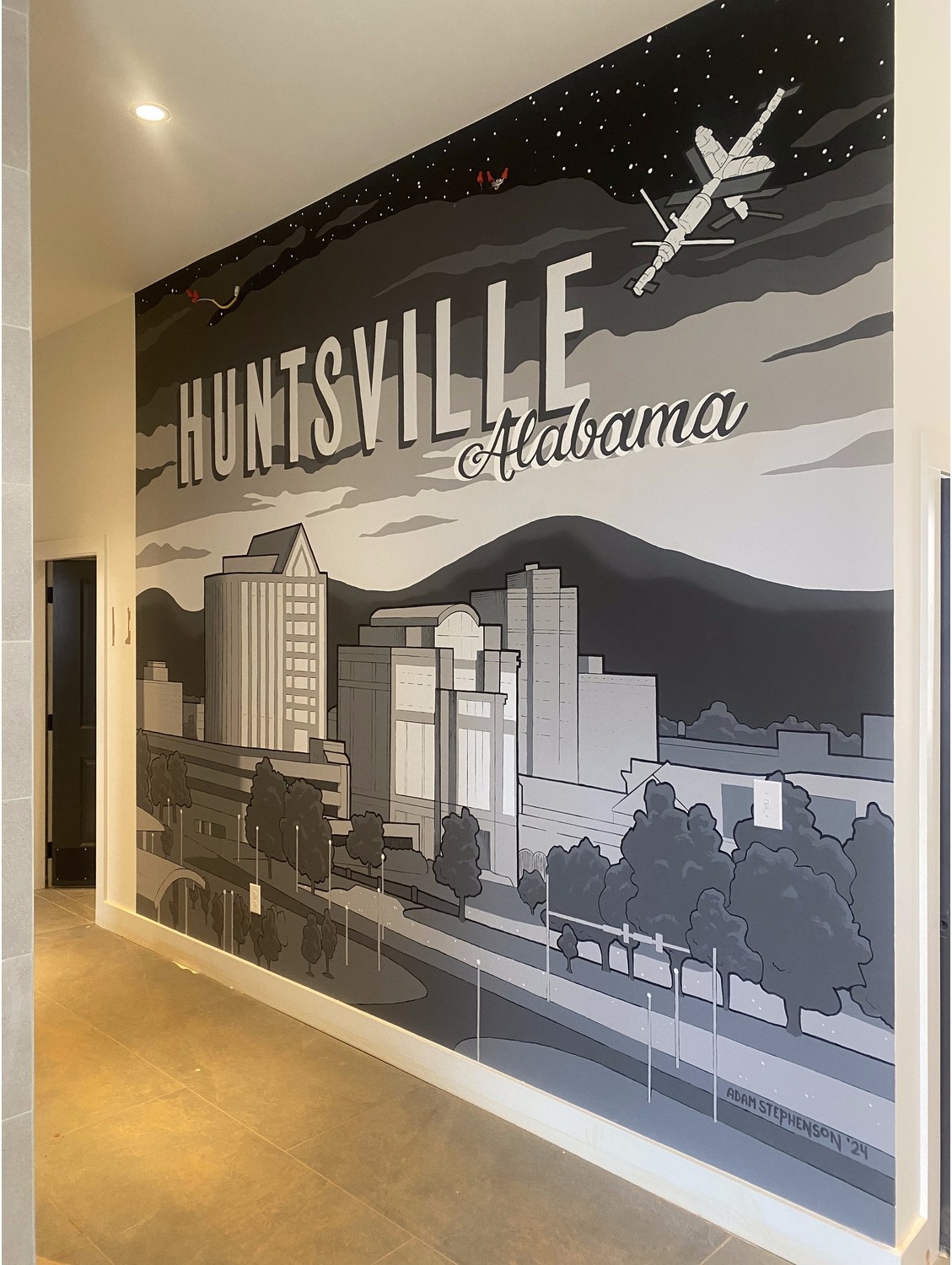 New Horizons — 10×18 ft interior acrylic mural by Atlanta muralist Adam Stephenson (2024)