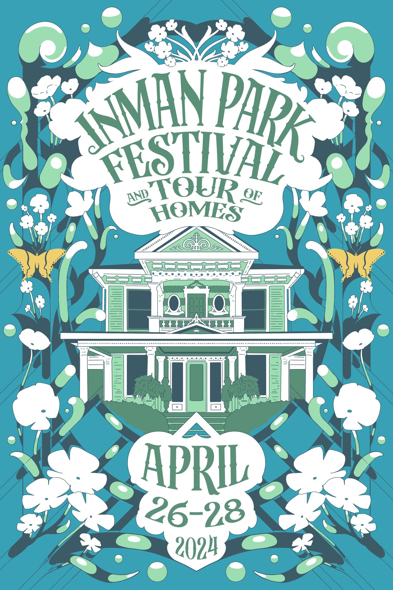 Inman Park Neighborhood Association Festival Poster 2024, teal colorway