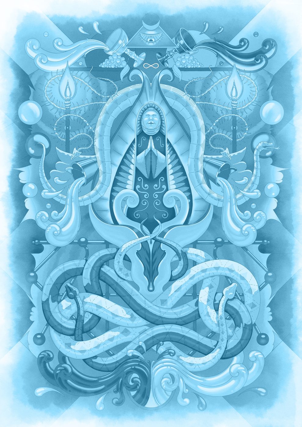 Dreams of Lupita, digital illustration by Adam Stephenson, 2020. A spiritual figure appearing in a dreamscape.