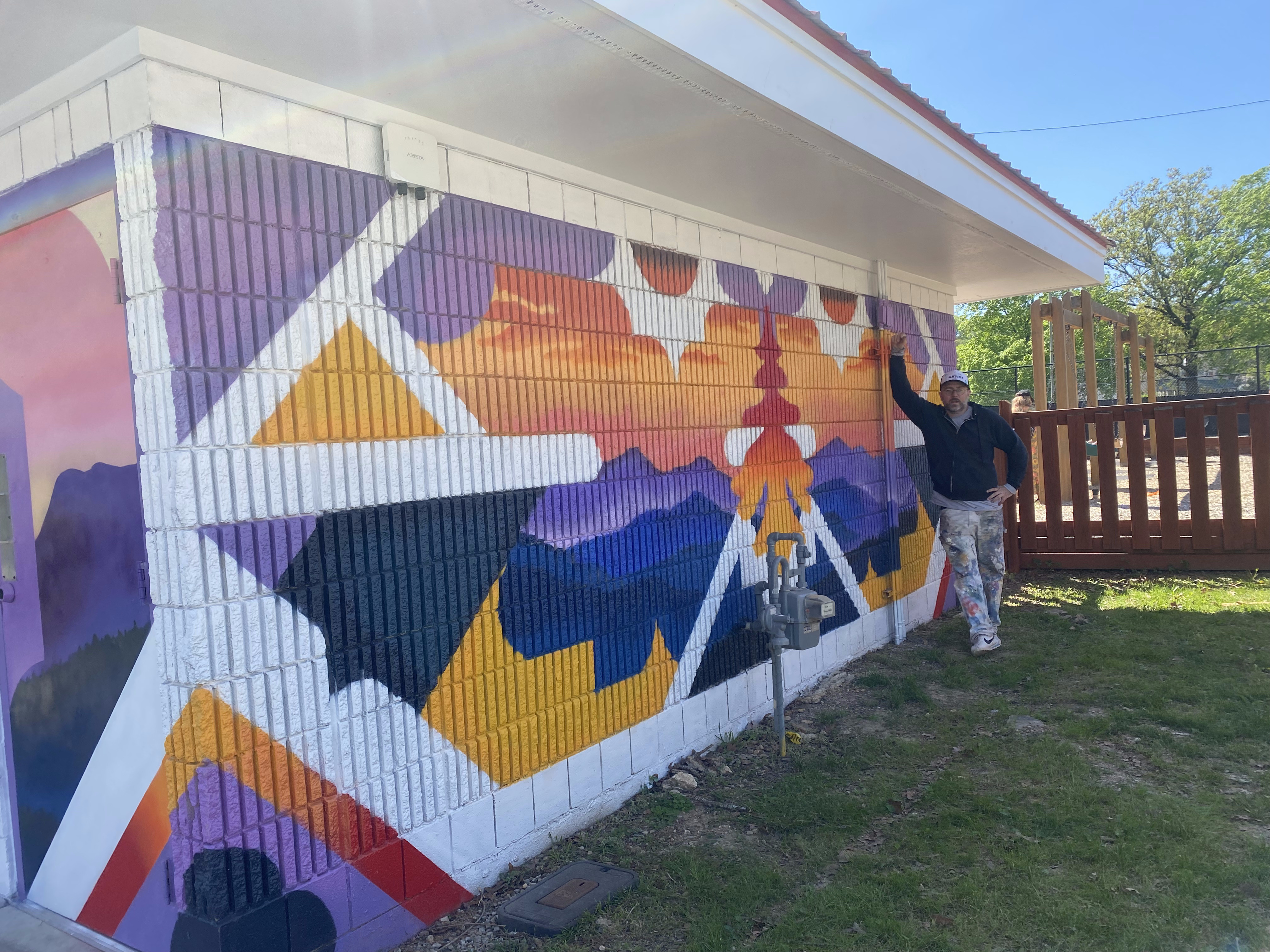 Adam Stephenson painting Appalachian Sunsets, process shot, Red Bank, Tennessee