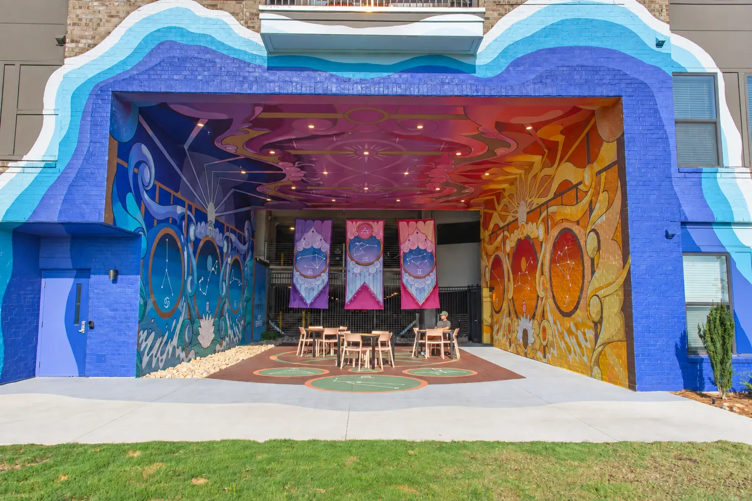 The Hall of the Magician, finished immersive installation by Adam Stephenson at The Upton, Atlanta, Georgia (2026), seen whole from across the lawn
