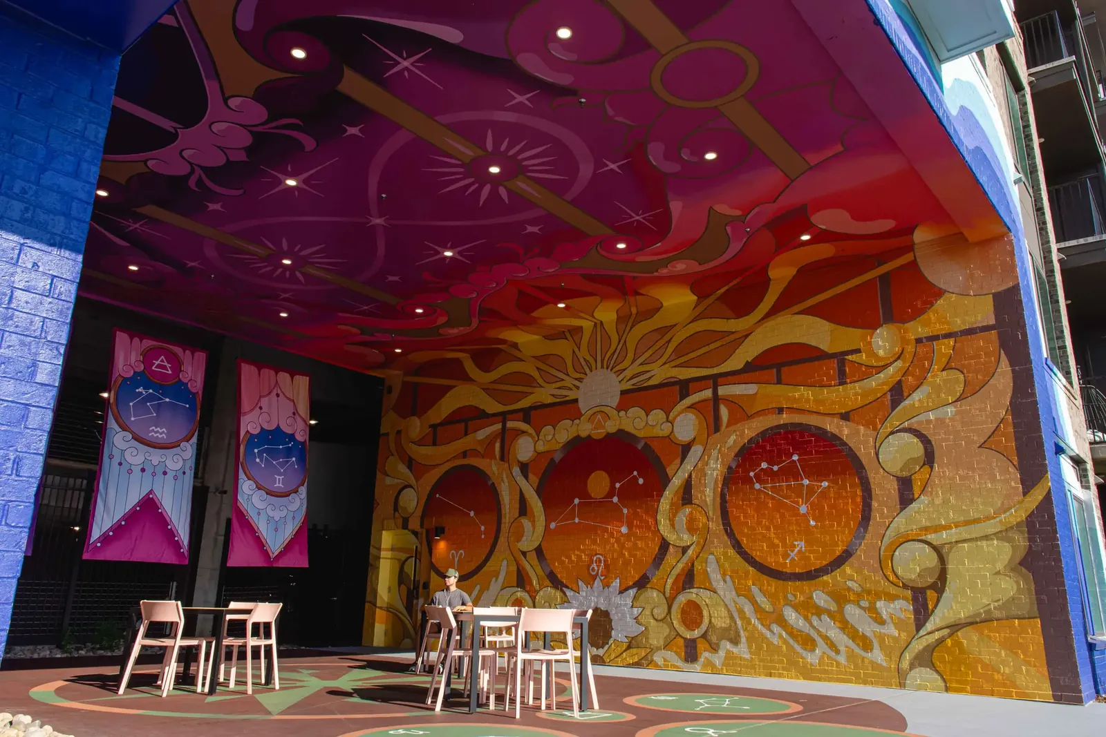Hall of the Magician: the fire wall of the 18 ft tall immersive installation by Adam Stephenson at The Upton, Atlanta, Georgia (2026)