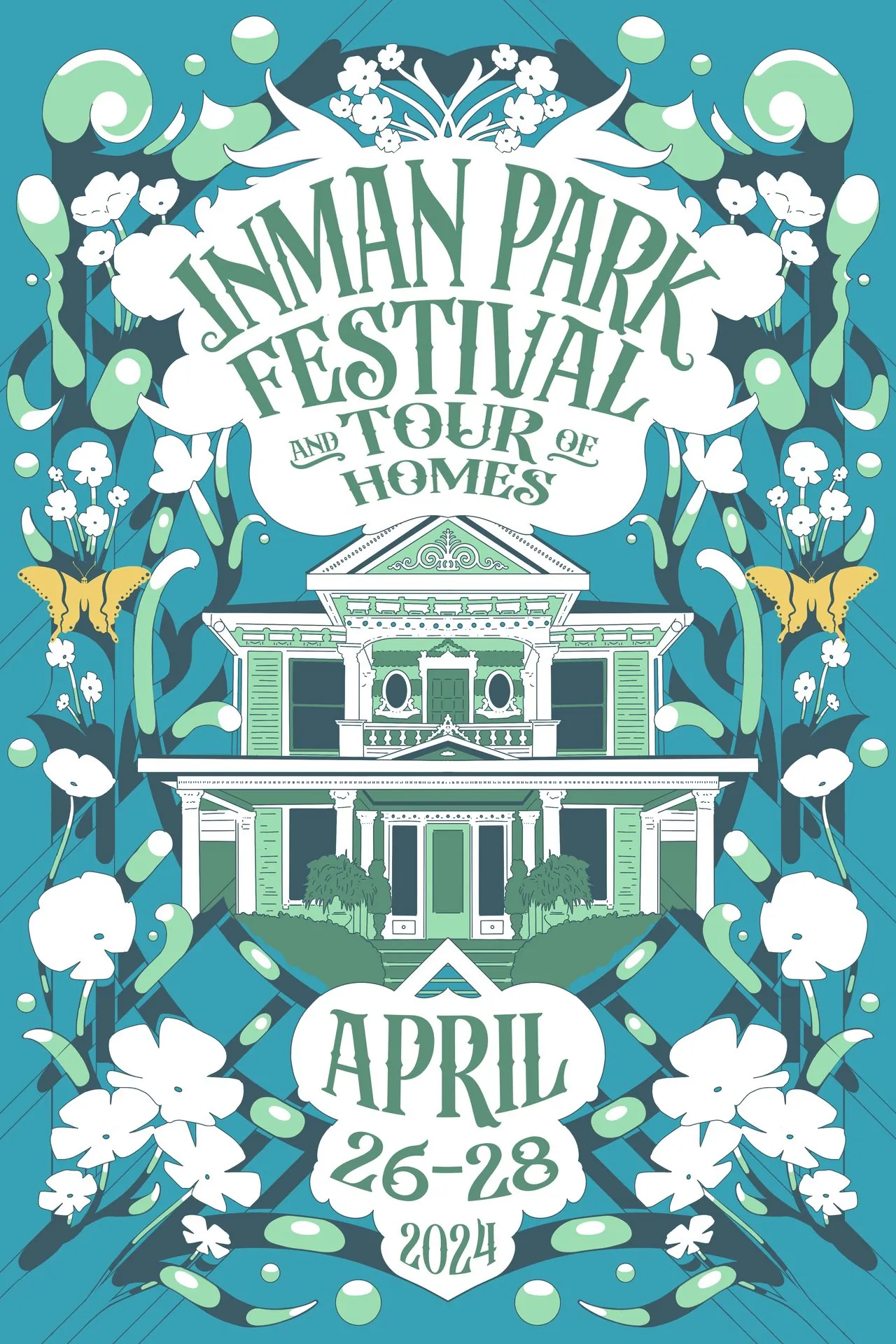 Inman Park Neighborhood Association Festival Poster 2024, teal colorway