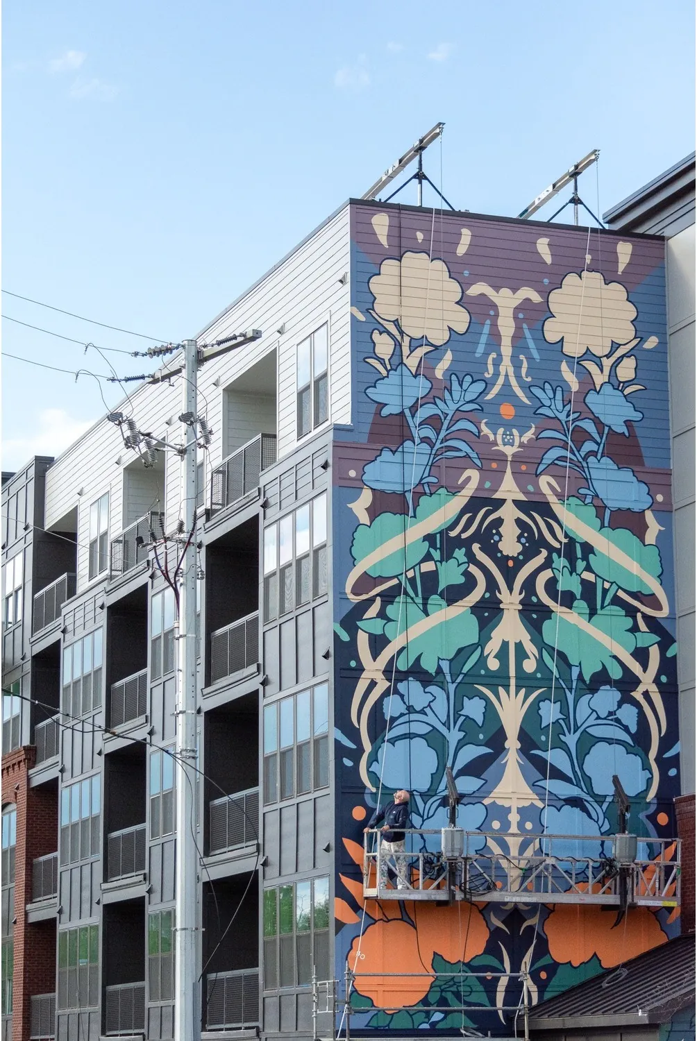Nudie Blues — alternate view of Adam Stephenson's 25×76 ft mural in Nashville, Tennessee (2024)